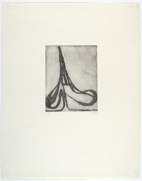 The image consists of flowing and curving lines that converge and diverge to form a complex, abstract shape. The lines are layered to create an impression of depth and movement, resembling roots or vines entwined in a loop or knot.
