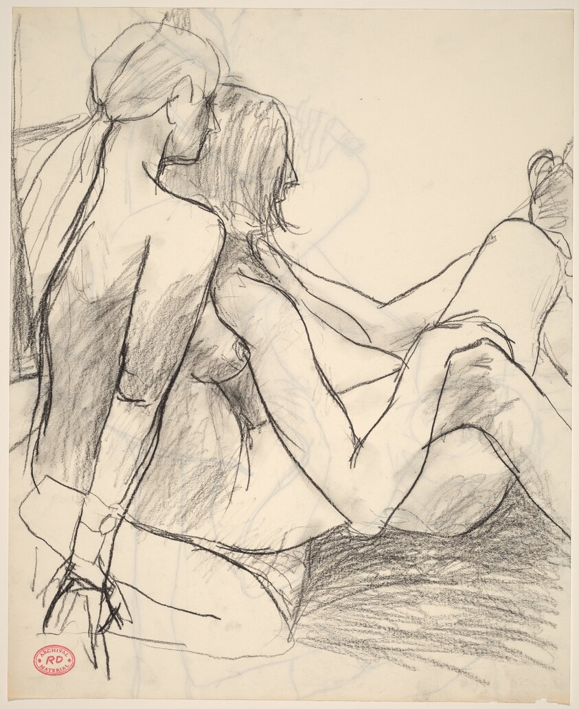 Untitled [looking over the shoulder of two female nudes] [recto]
