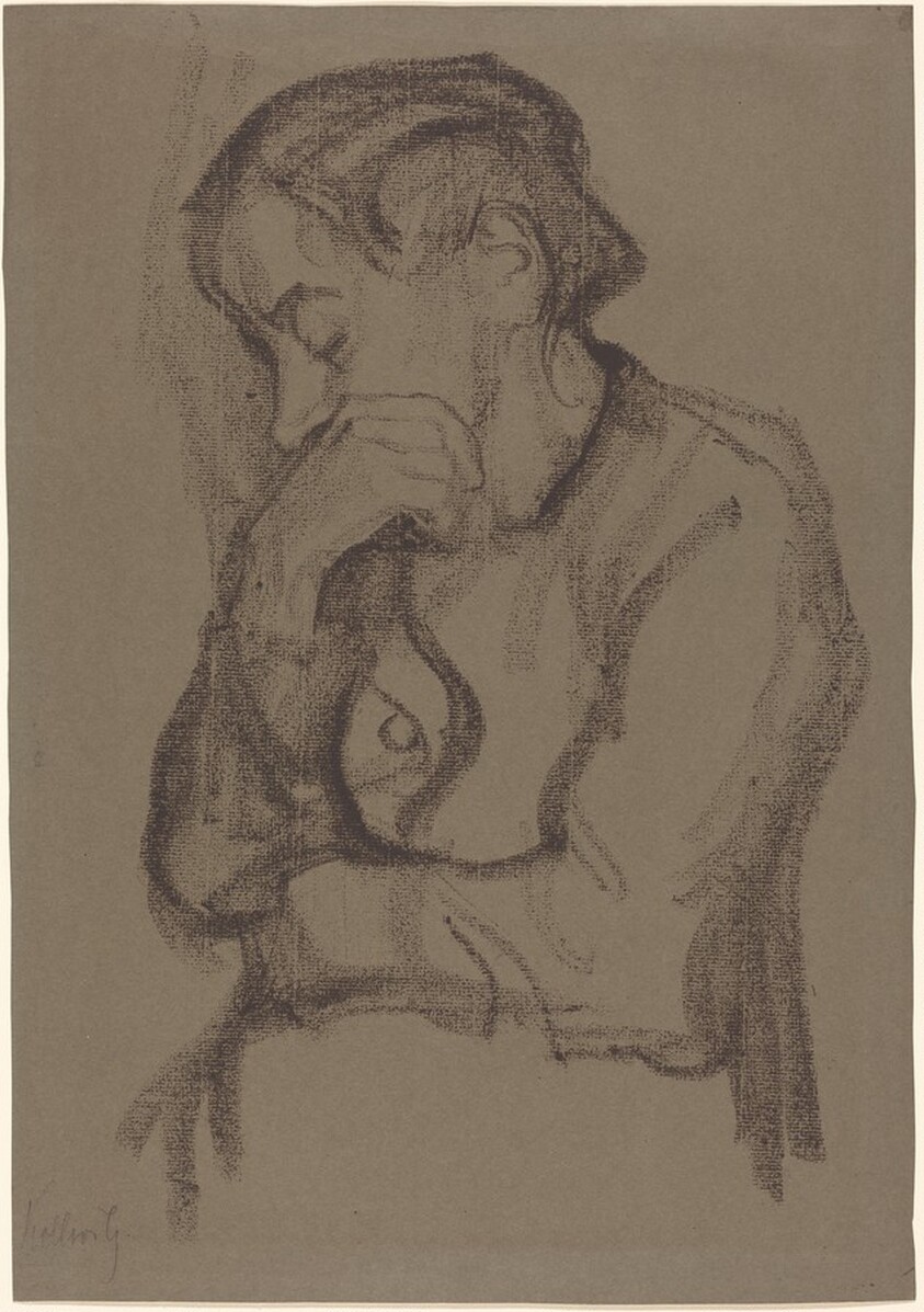 Woman Covering Her Mouth with Right Hand (Halbfigur einer Frau mit der rechten Hand  den Mund Bedeckend)