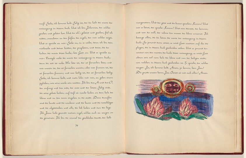 Johannes, Offenbarung, Kapitel 22, Verse 2-5 (John, Revelation, Chapter 22, Verses 2-5) (tailpiece, page 77) from Apokalypse (Apocalypse)