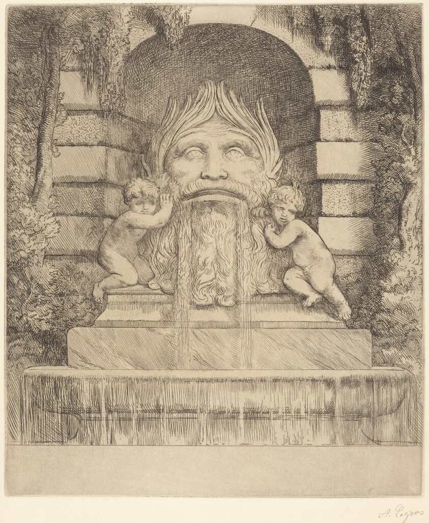 Fountain: Grotesque, Children and Basin (Une fountaine: Masque, enfants et bassin)