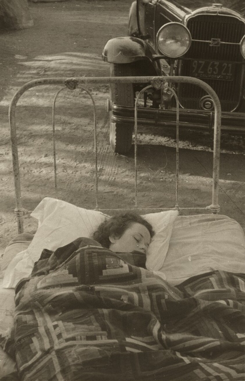 Untitled (Girl sleeping in bed outdoors)