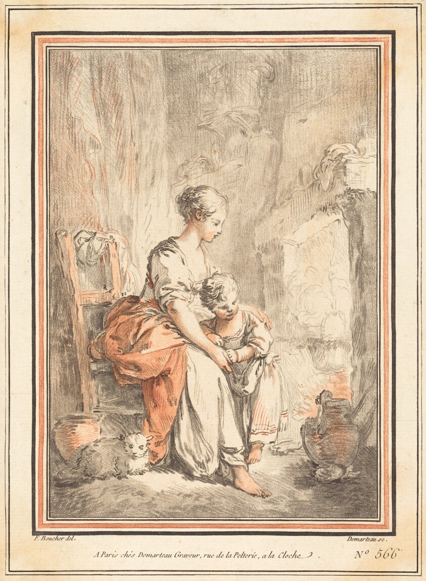 Woman and Child before a Fireplace