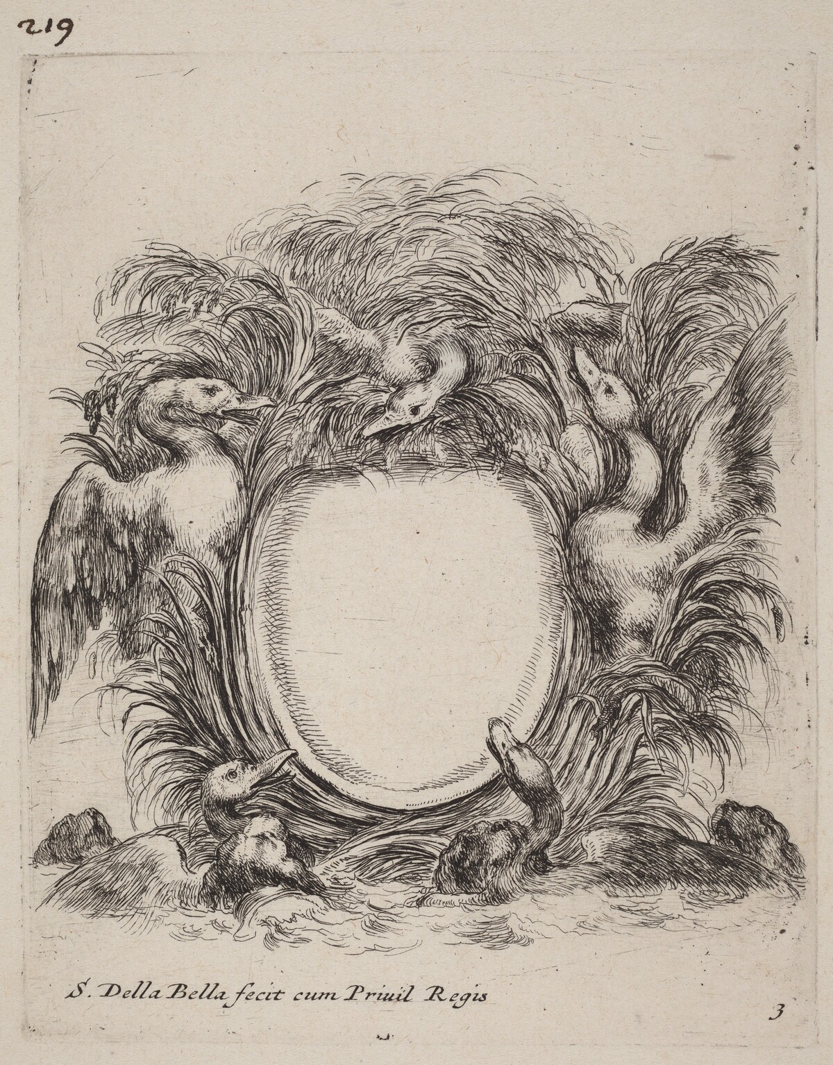 Cartouche with Ducks and Dogs
