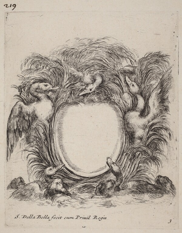 Cartouche with Ducks and Dogs