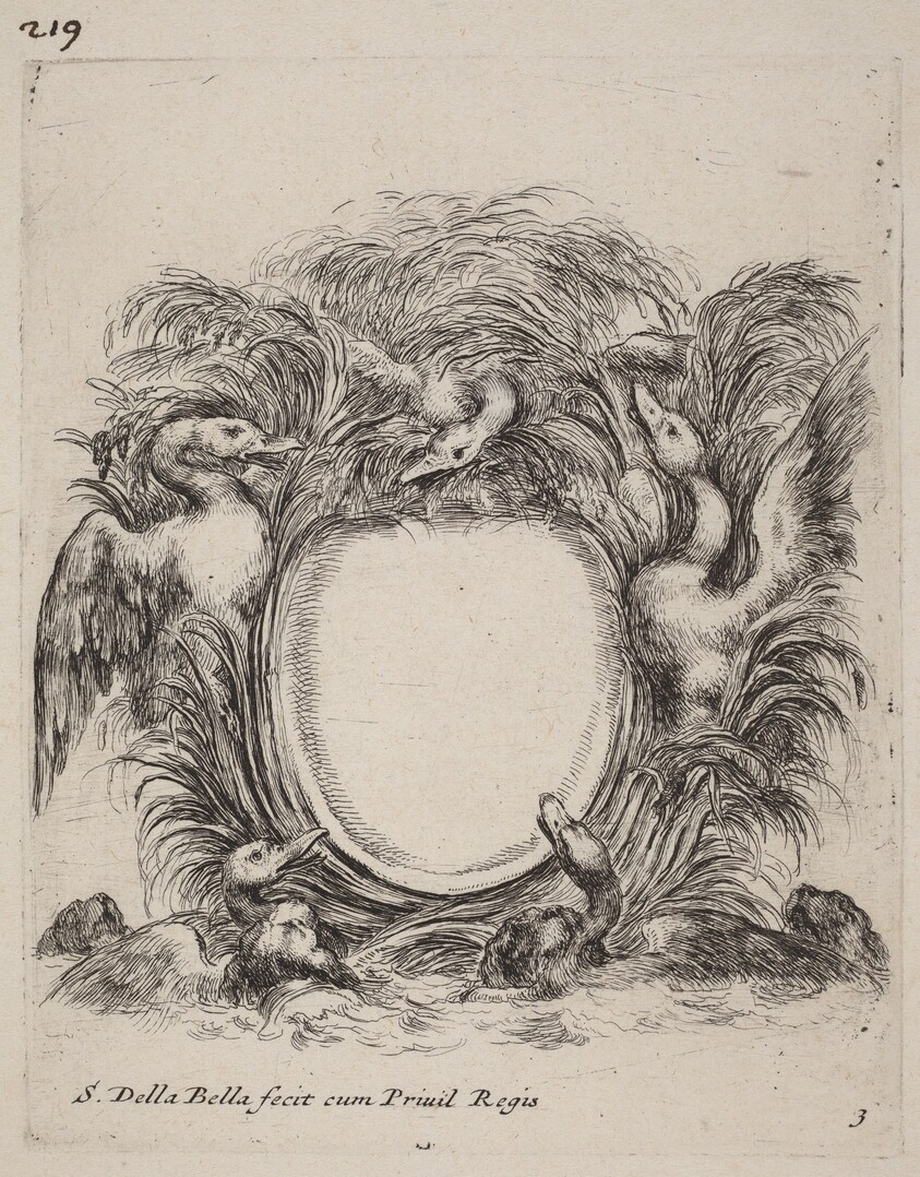 Cartouche with Ducks and Dogs