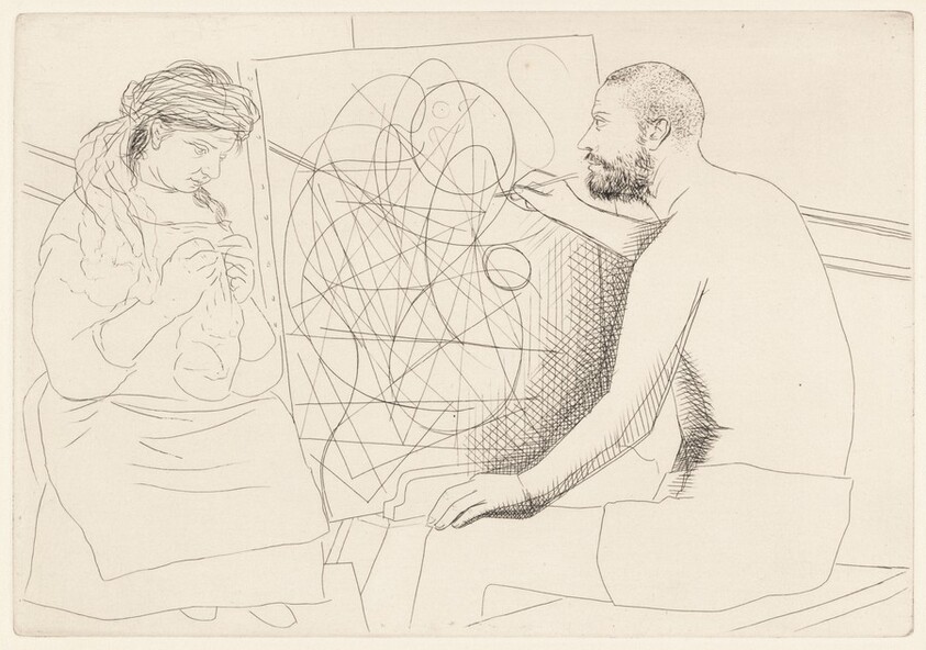 Peintre et modèle tricotant  (Painter and Model Knitting)