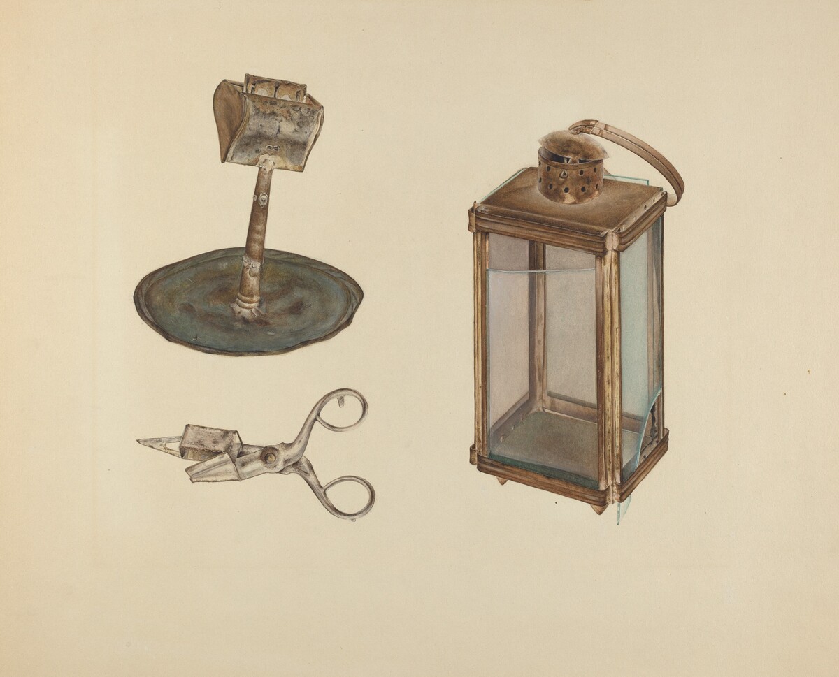 Zoar Candlestick, Snuffer and Lantern