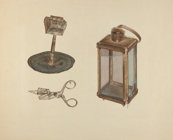 Zoar Candlestick, Snuffer and Lantern