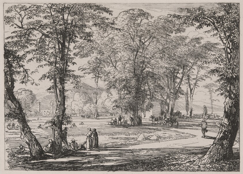 Village Scene with Workers in a Field and at Rest
