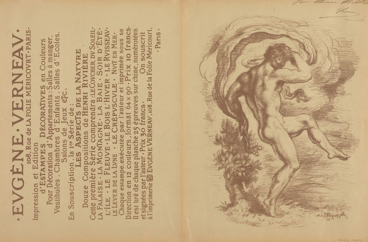 Dancing Nude and Advertisement for Eugène Verneau's "Estampes décoratives" [verso]