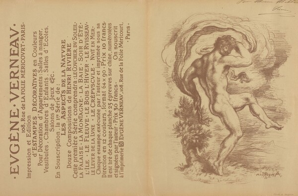 Dancing Nude and Advertisement for Eugène Verneau's "Estampes décoratives" [verso]