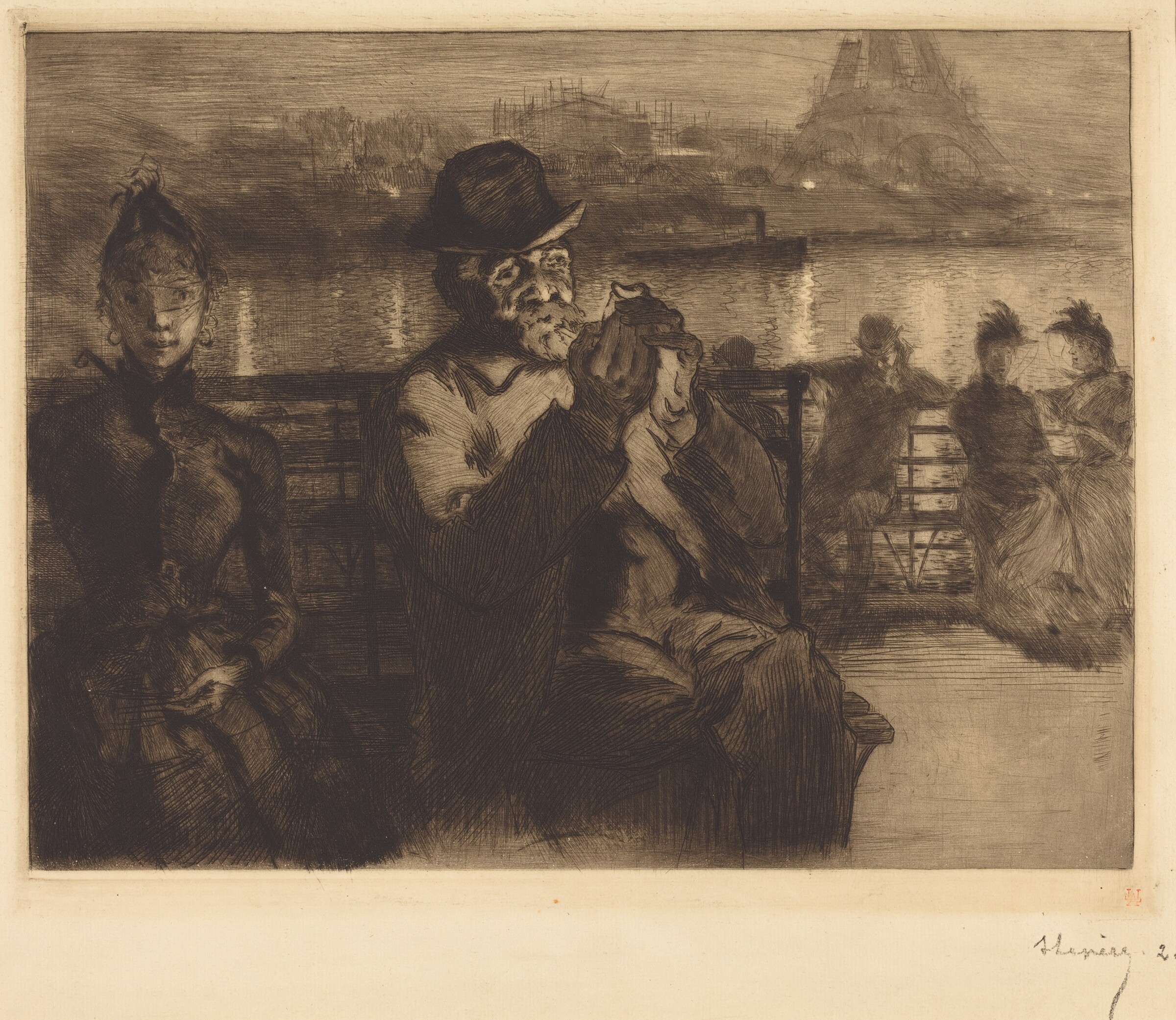 Sur la Seine, la nuit, Auguste Lepère, 1888
