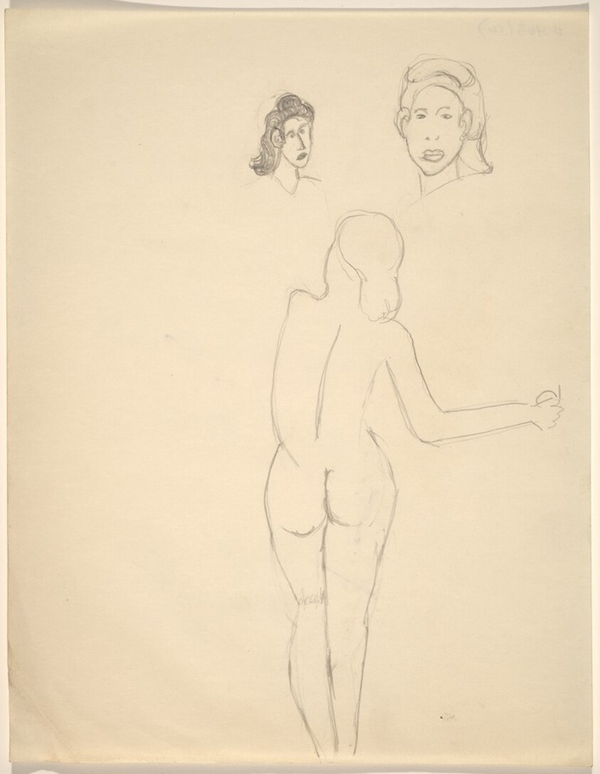 A Nude Seen from the Back and Two Studies of Female Heads