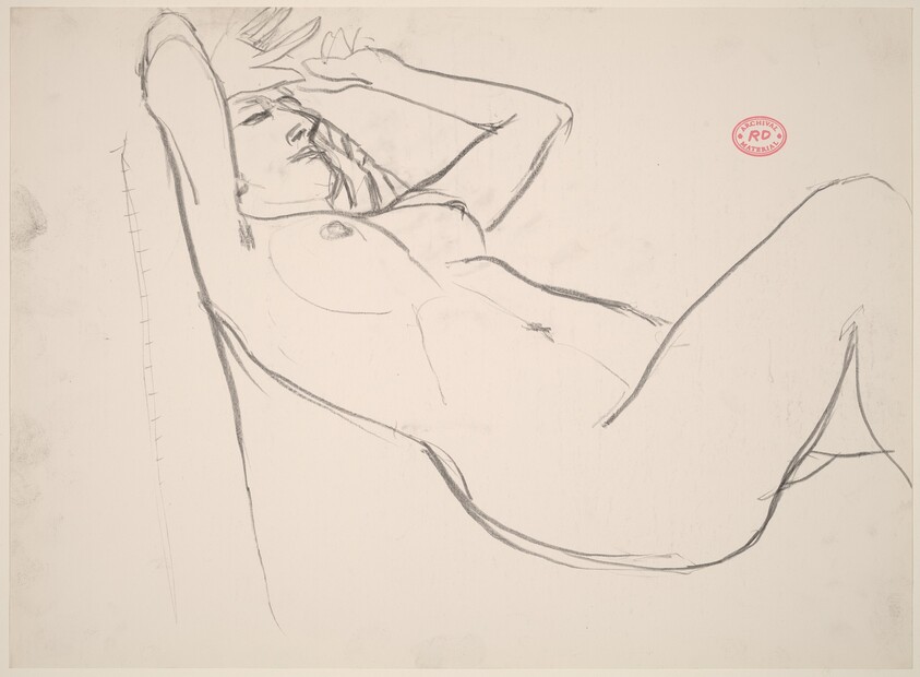Untitled [reclining nude with her hands drawn to her forehead]
