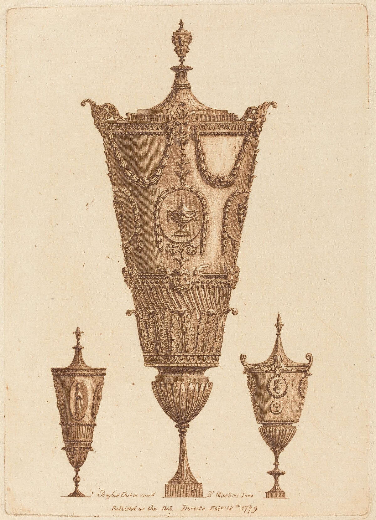 Three Classical Vases, One with Garlands