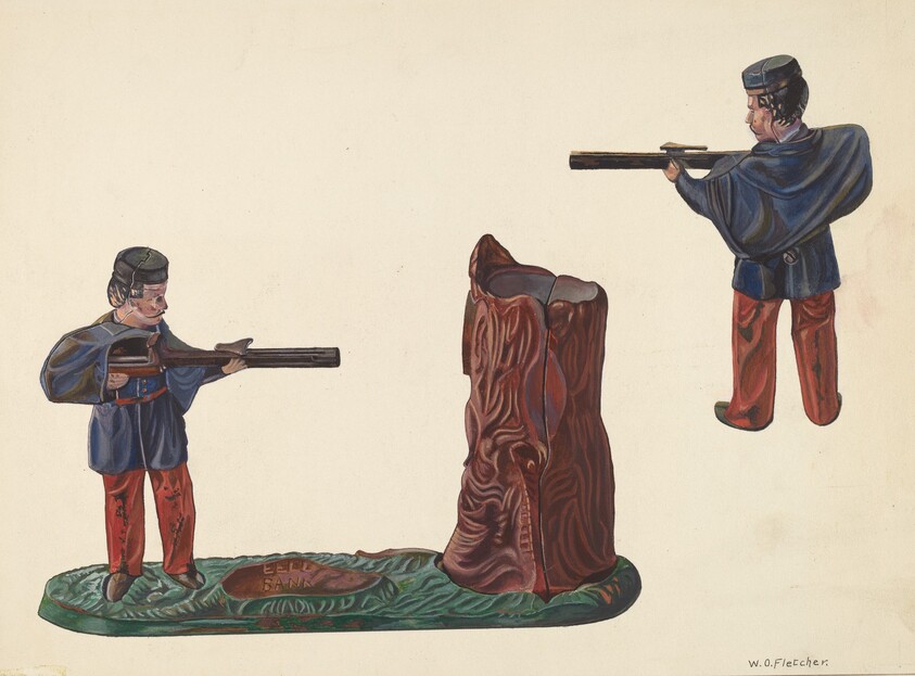 Civil War Soldier & Tree Trunk Bank