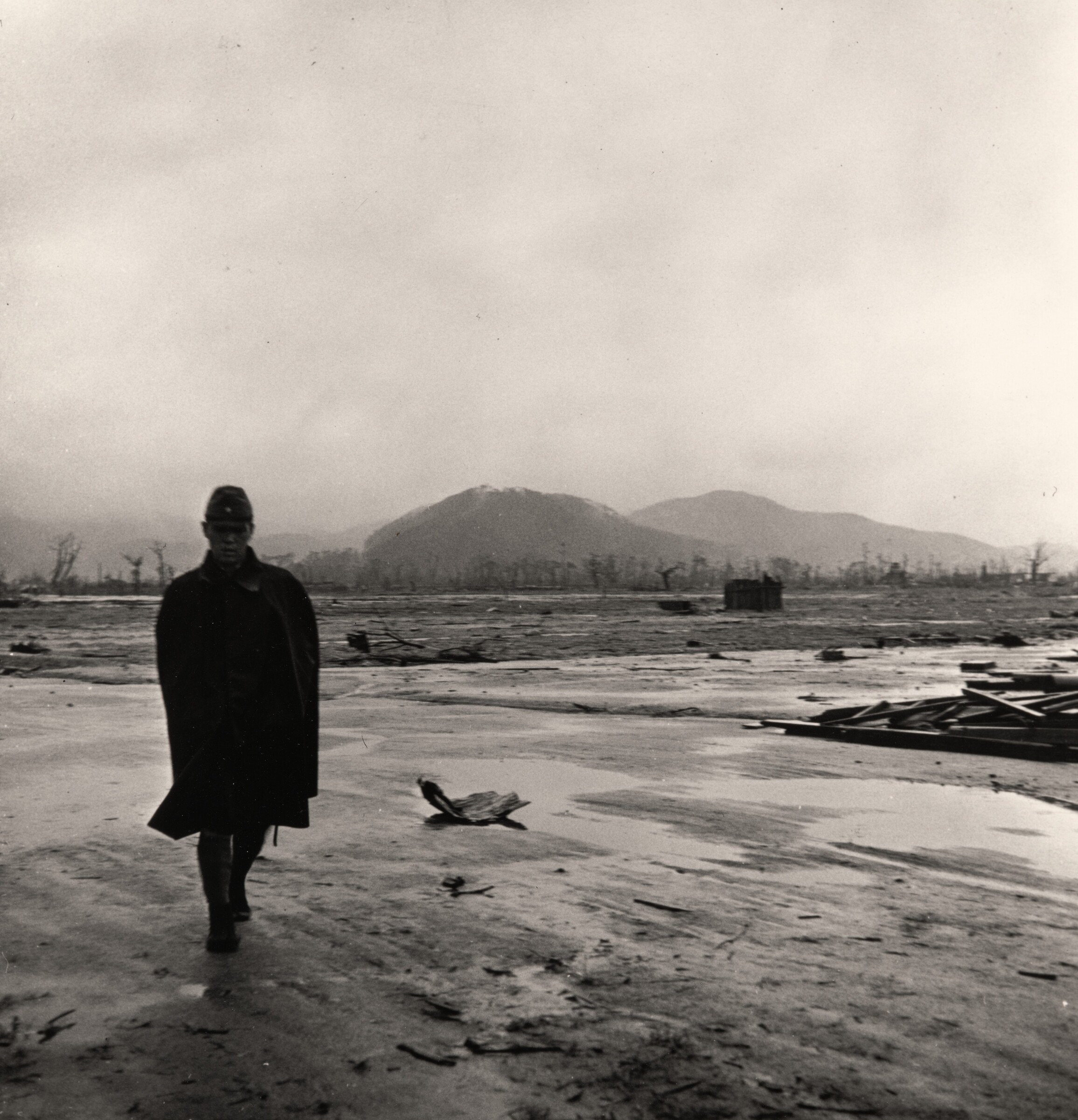Site of the Epicenter of the Bomb Blast near the Heart of the City. A Japanese Soldier Walks Where an Army Barracks Once Stood, Hiroshima, Japan, Wayne Miller, September 1945