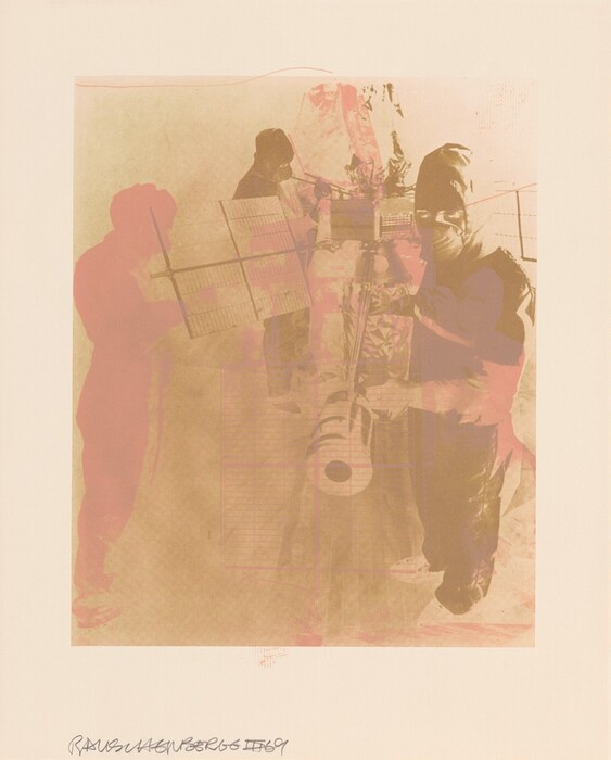 The image includes overlapping figures and geometric shapes. The abstract artwork displays shadowy outlines resembling figures with some hints of musical instruments. The scene conveys a group engaged in a musical moment in an ethereal, abstract manner.