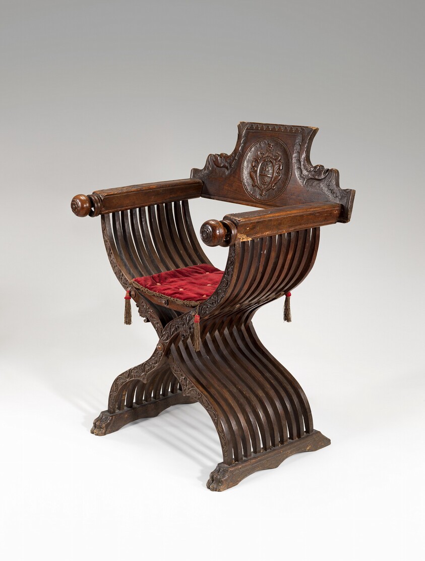 Walnut Savonarola Chair with Dolphins