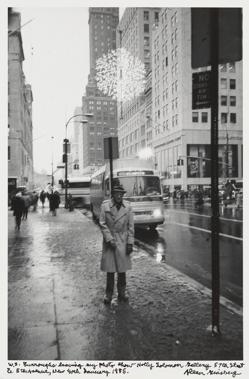 W.S. Burroughs leaving my photo show Holly Solomon Gallery 57th Street & 5th Avenue, New York January 1985.