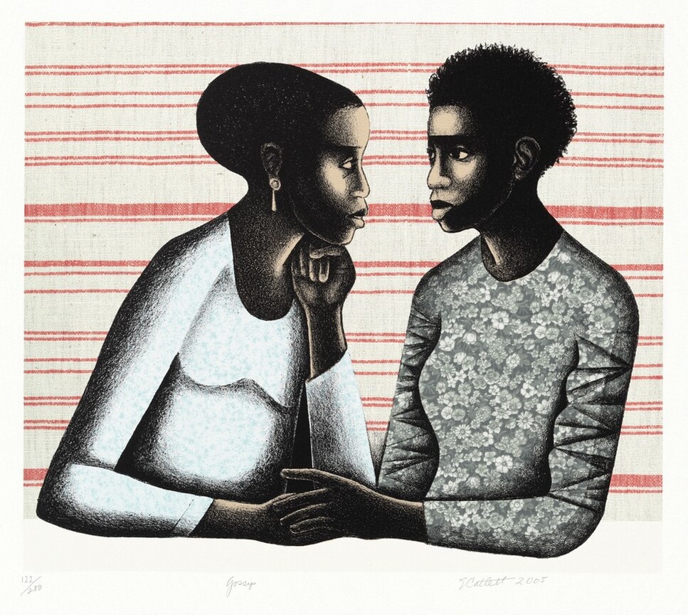 A man and a woman looking into each other's eyes with serious expressions on their faces.