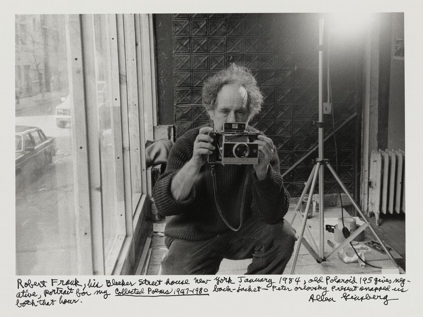 Robert Frank, his Bleeker [sic] Street house New York January 1984, old Polaroid 195 gives negative, portrait for my _Collected Poems 1947-1980_ back-jacket--Peter Orlovsky present snapped us both that hour.
