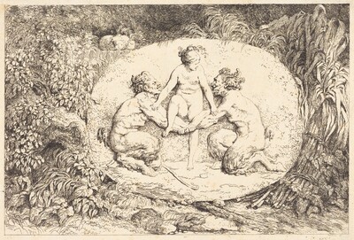 Nymph Supported by Two Satyrs (Nymphe s'asseyant sur les mains de deux satyres)