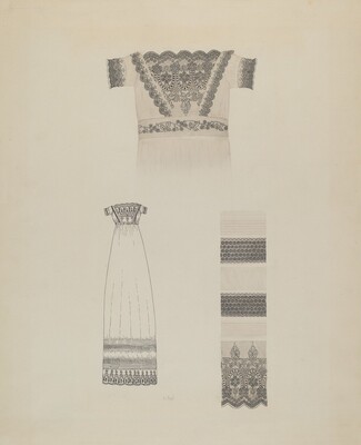 “Infant's Dress”. This is a drawing of embroidered clothing pieces.