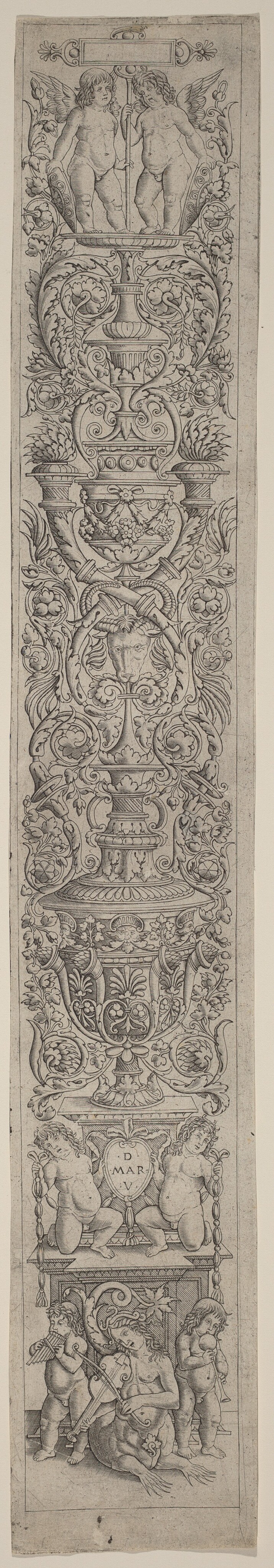 Ornament Panel: Nereid and Two Children Playing Musical Instruments