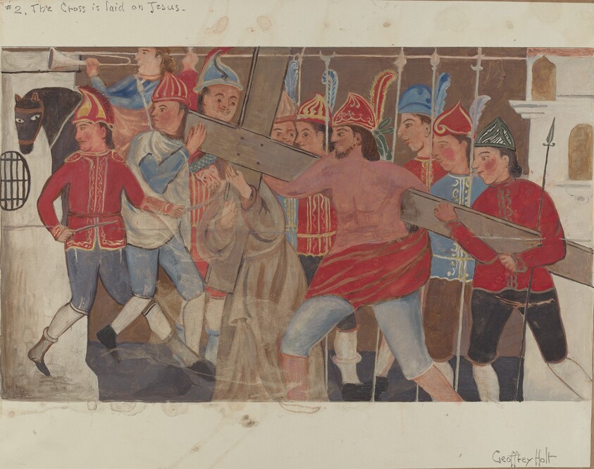 Station of the Cross No. 2: "The Cross is Laid on Jesus