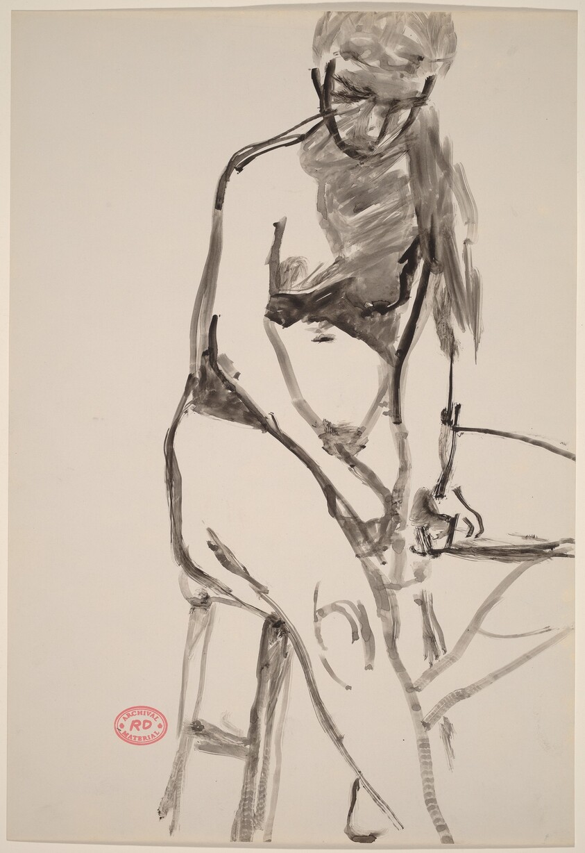 Untitled [female nude seated on a stool and looking down]