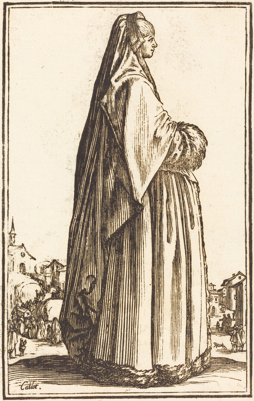 Noble Woman Wearing a Veil and a Dress Trimmed in Fur