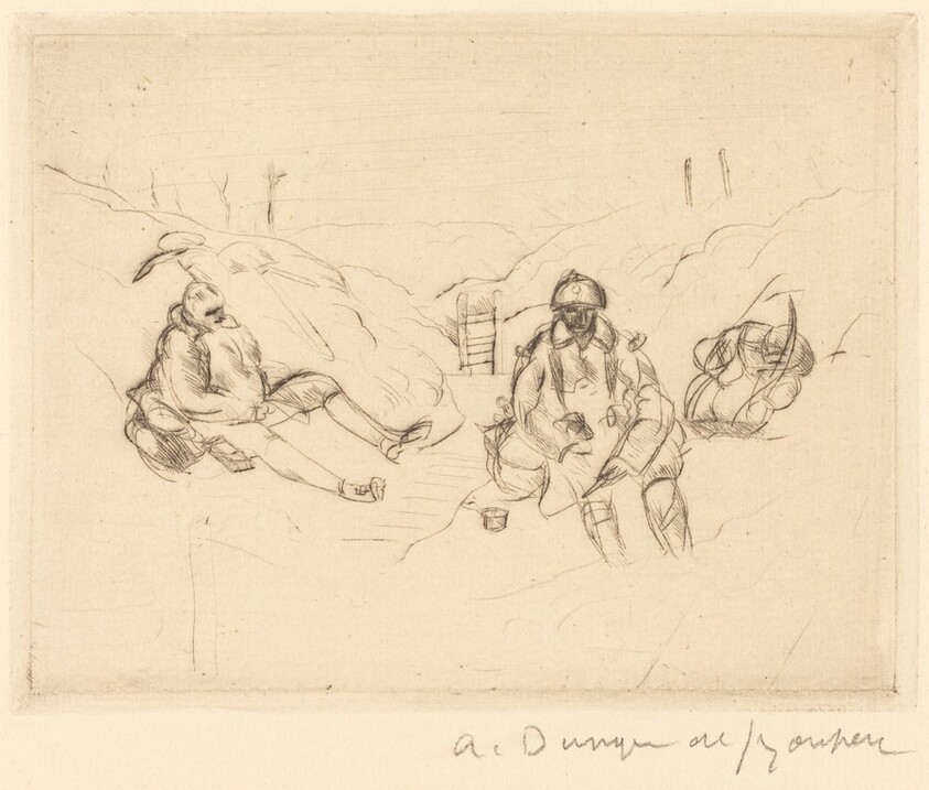 Soldiers Sitting in Trenches