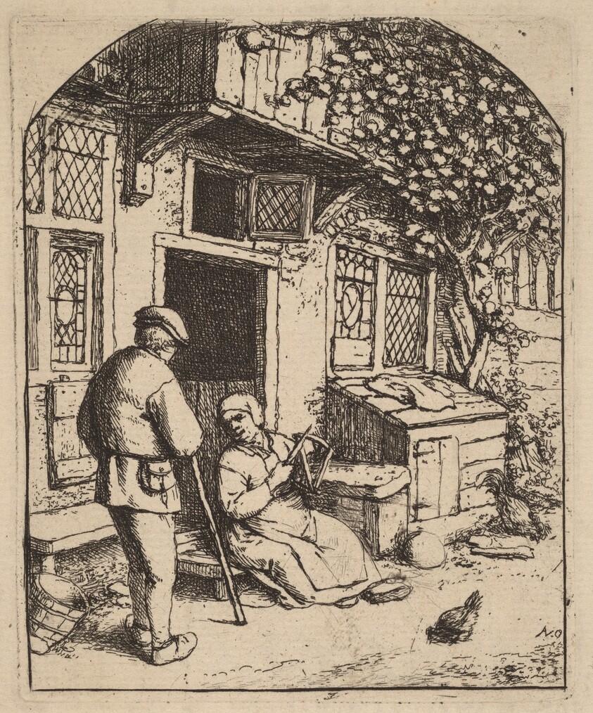 Two Peasants Outside a House, the Woman Winding Wool
