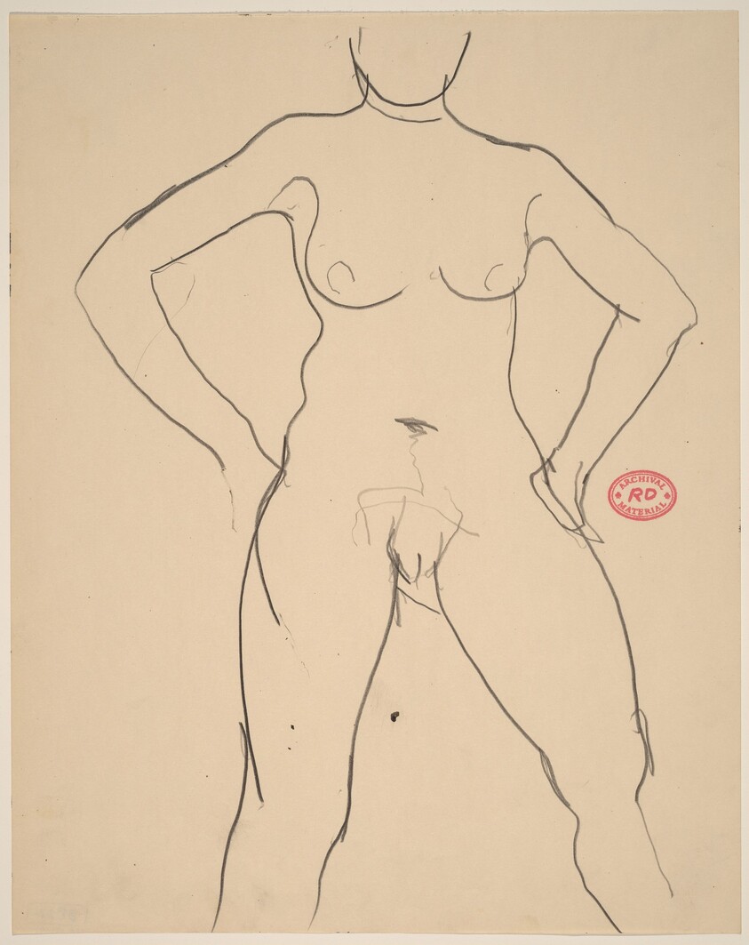 Untitled [front view of a female nude with arms akimbo]