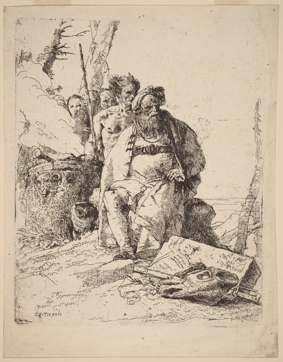 Seated Magician with Other Figures beside an Altar