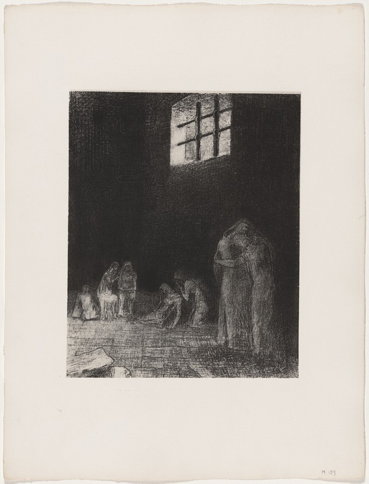 Dans l'Ombre des Gens Pleurent et Prient Entourés d'Autres Qui Les Exhortent