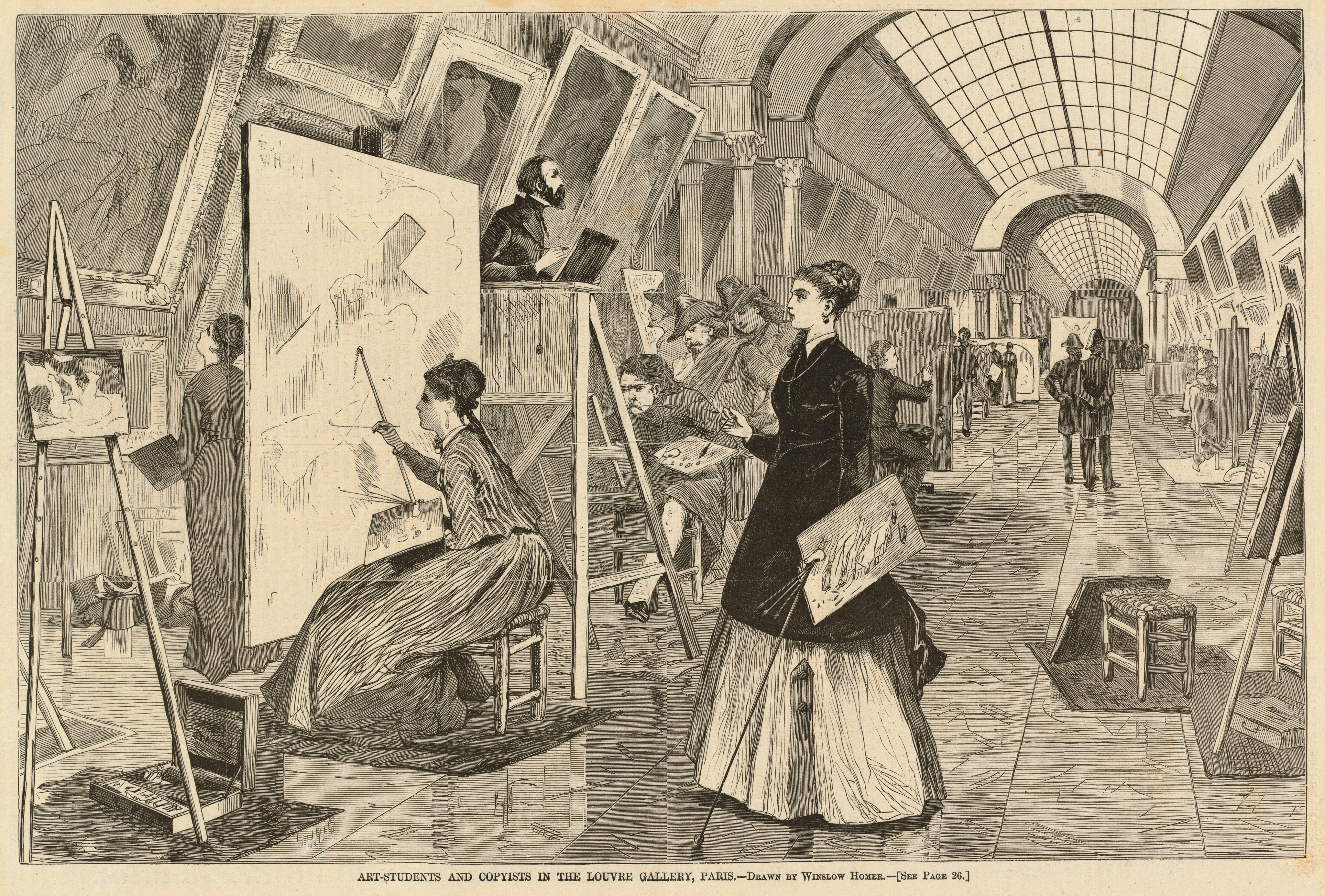 Art-Students and Copyists in the Louvre Gallery, Paris by