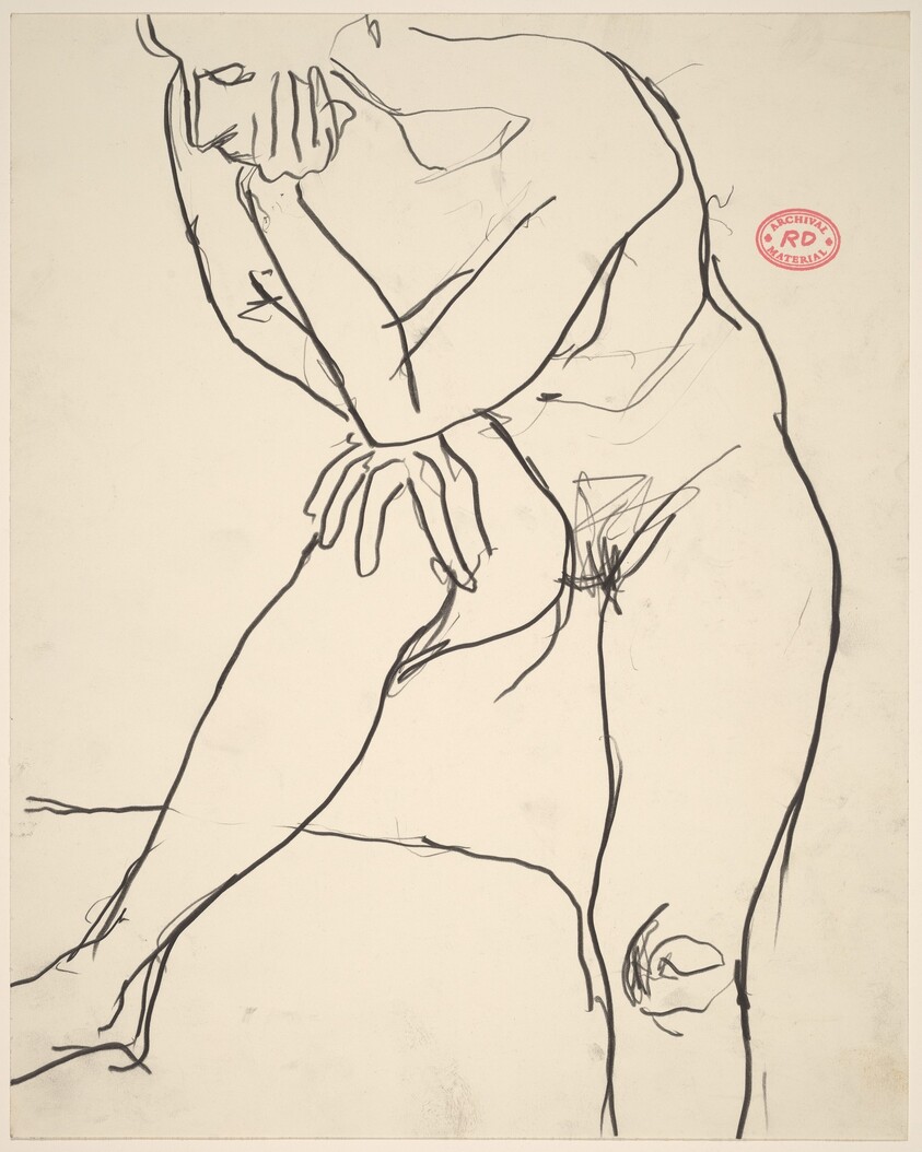 Untitled [standing nude resting her elbow on her knee]