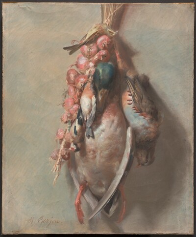 Hunting Trophy with Mallard, Partridge, Goldfinches, and Onions