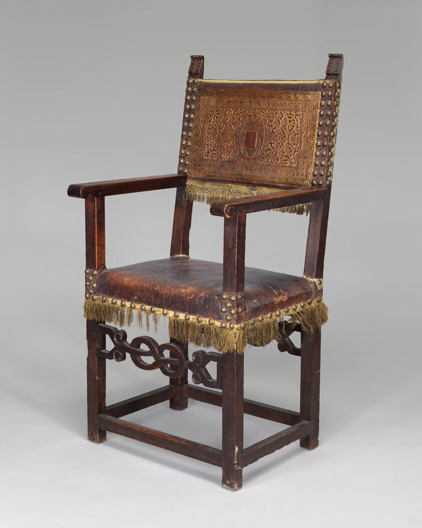 Leather-covered Walnut Armchair