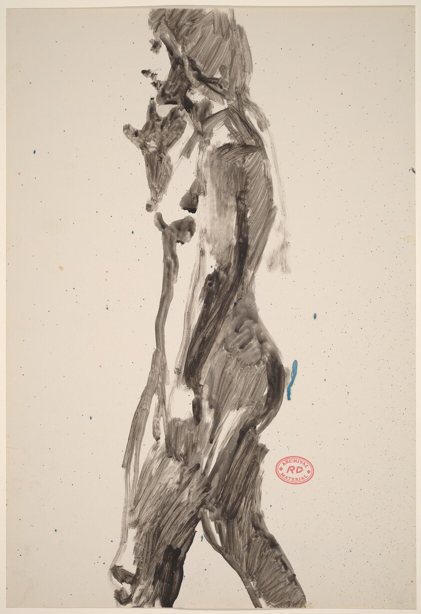 Untitled [side view of female nude with right hand raised]