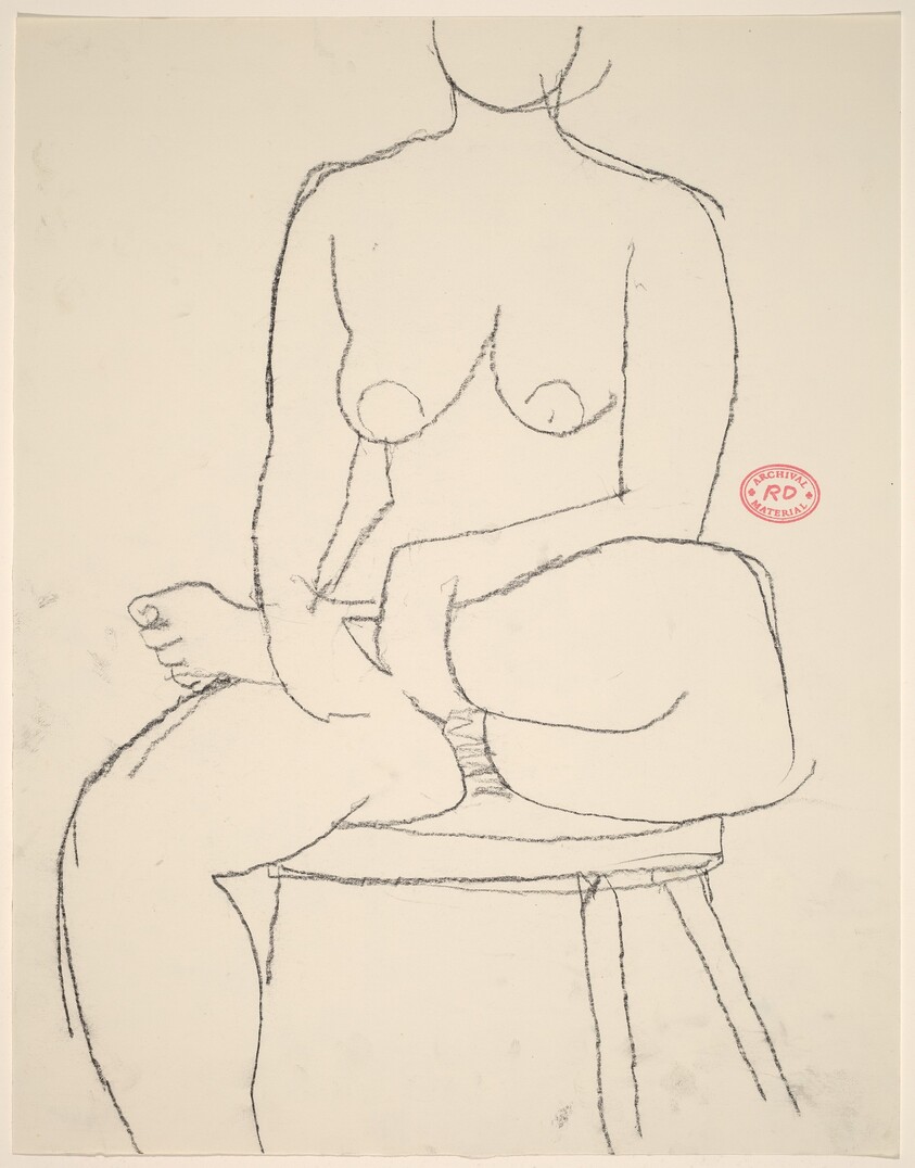 Untitled [female nude seated on stool with leg crossed]