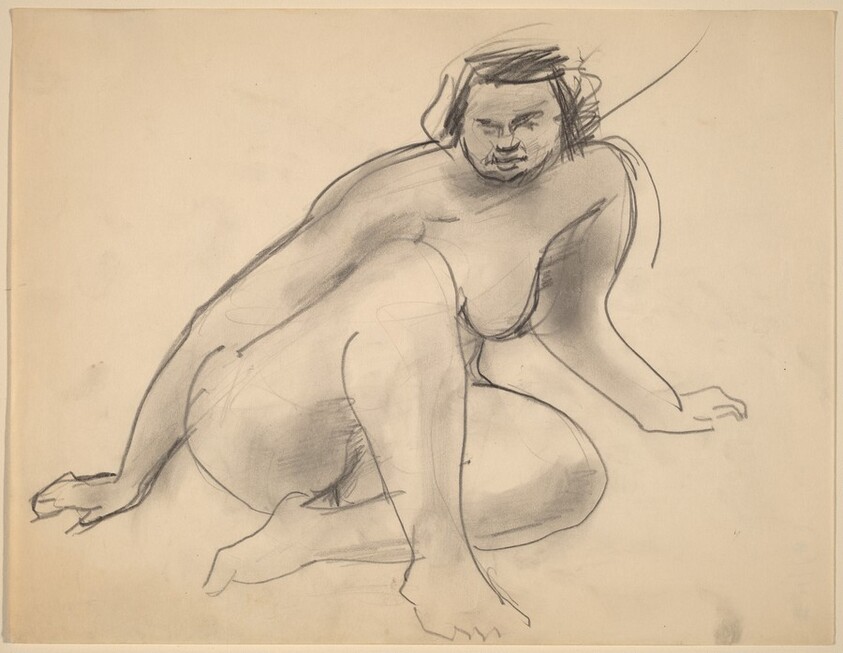 Nude Seated on the Ground, Leaning to the Right, Legs Bent