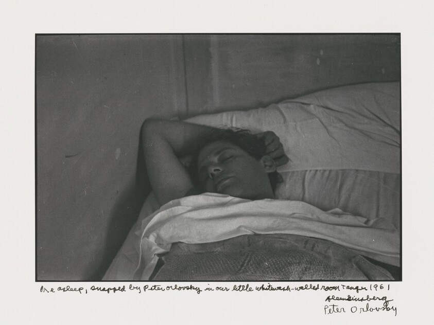 Me asleep, snapped by Peter Orlovsky in our little whitewash-walled room Tangier 1961
