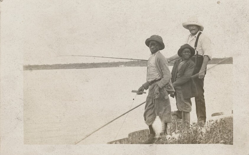 Portrait of a Man and Boys Fishing in Florida