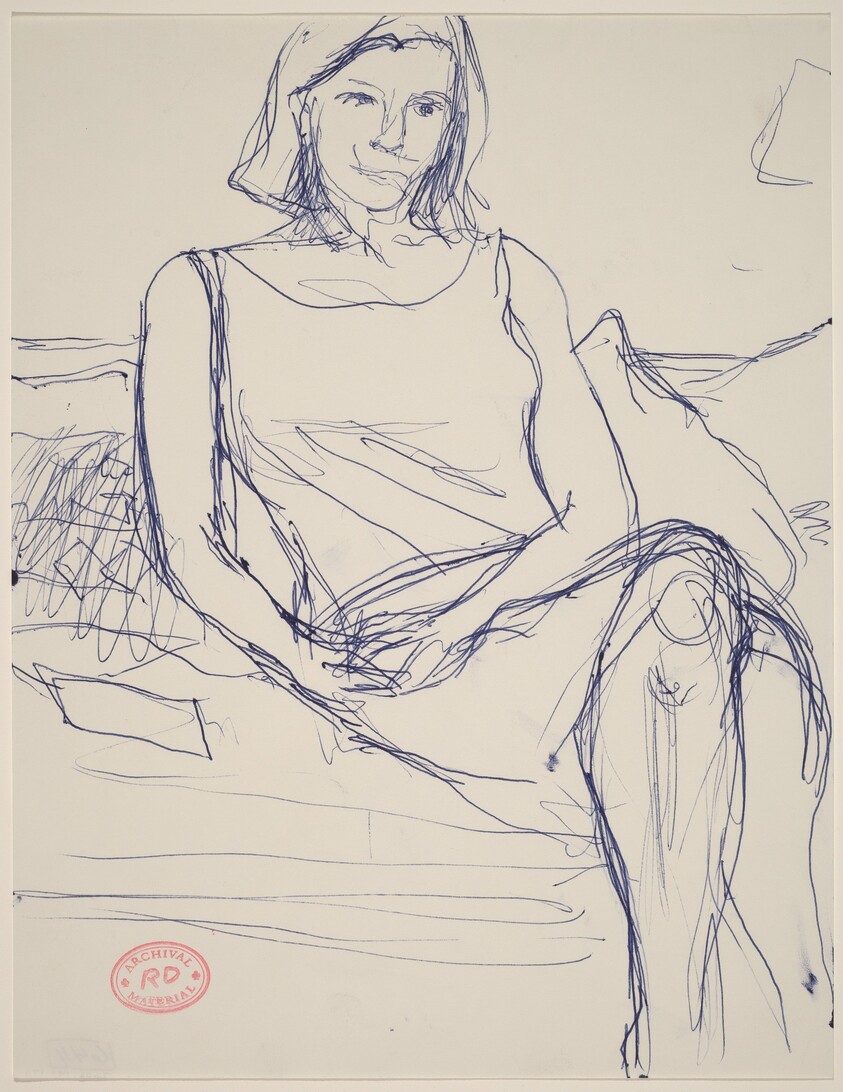 Untitled [woman in a sleeveless dress seated on sofa]