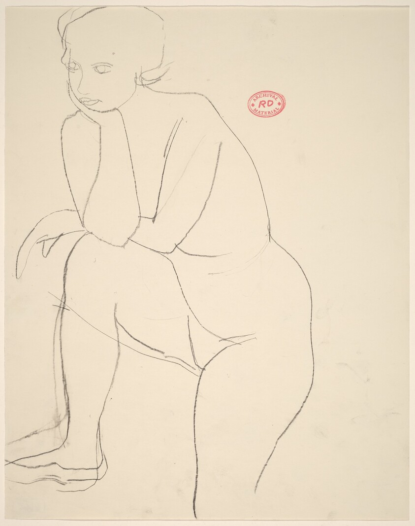 Untitled [female nude stepping up and resting on right leg]