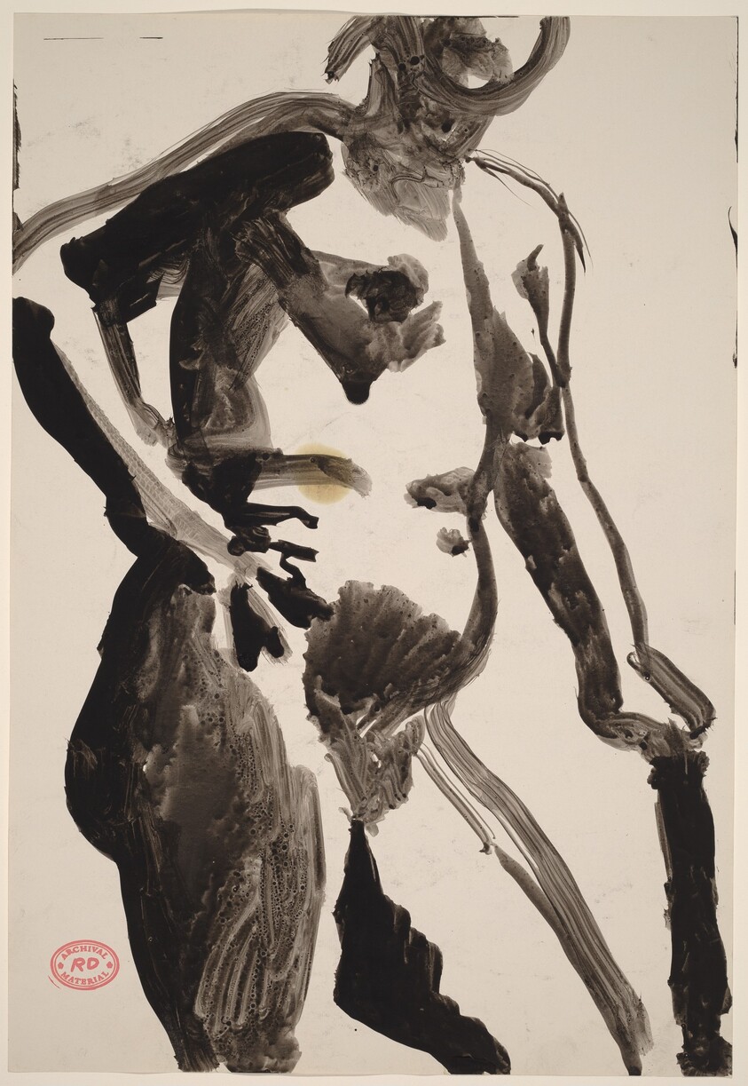 Untitled [female nude leaning on her left arm and holding her right arm akimbo]